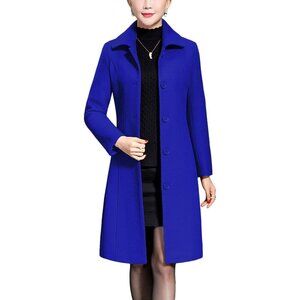 Women's Blue Wool Trench Coat Winter Long Thick Overcoat Walker Coats